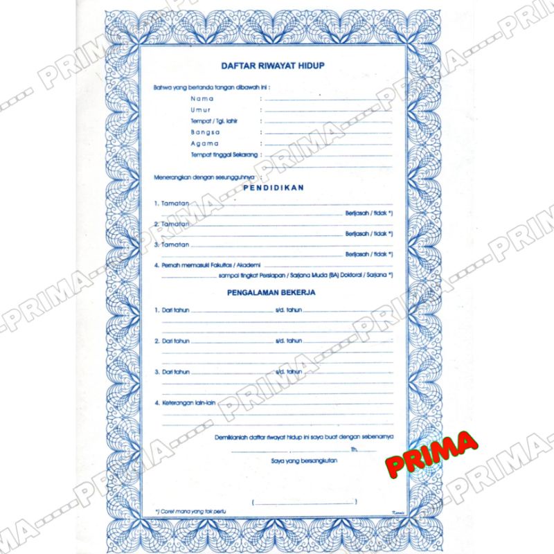 

LEMBAR DAFTAR RIWAYAT HIDUP / LAMARAN KERJA (Tinggal isi & Tdk perlu print)