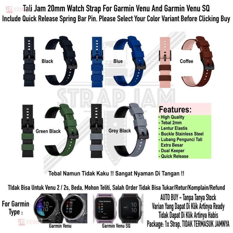 HNN Tali Jam Tangan Garmin Venu / Venu SQ - Strap 20mm Rubber Lentur Nyaman