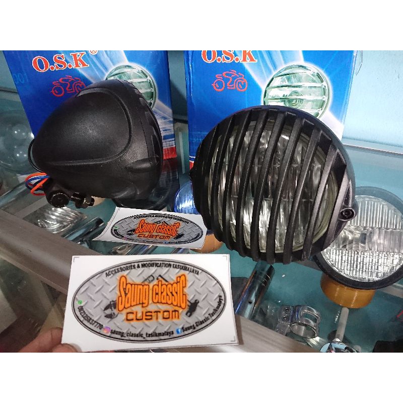 Lampu depan motor custom garis grill cor hitam batman