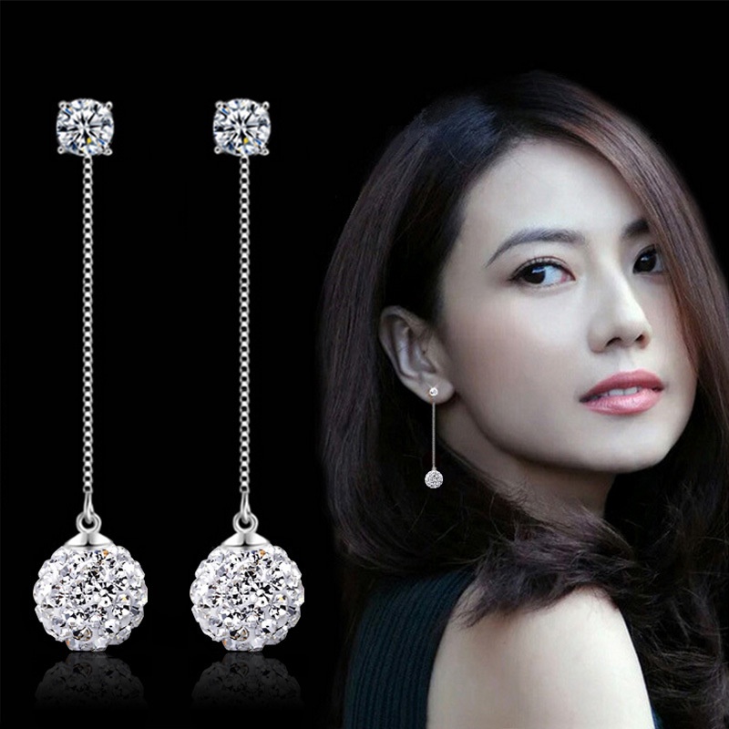 Anting Perak 925 Wanita Penuh Berlian Imitasi Perhiasan Fashion