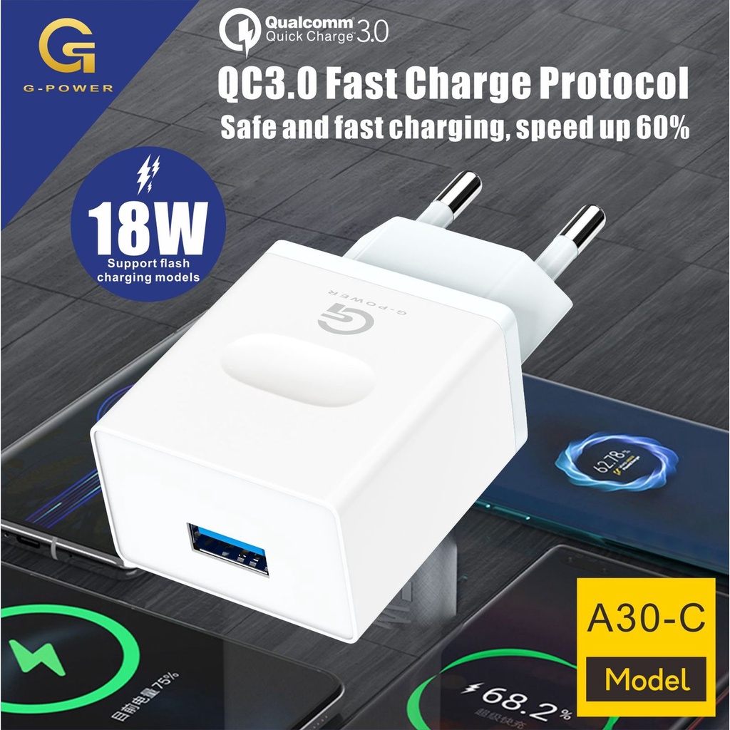 G-POWER CHARGER SET A30-C untuk ANDROID TYPE C 3.0 QUALCOMM GARANSI RESMI