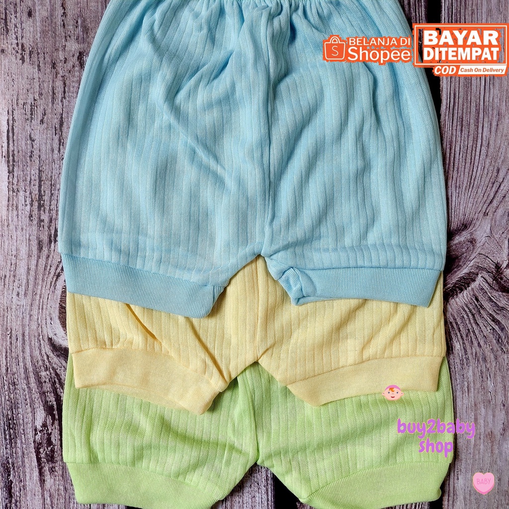 Celana pendek bayi model kotak dan POP Tobiko Warna Polos 0-3 Bulan 3 PCS