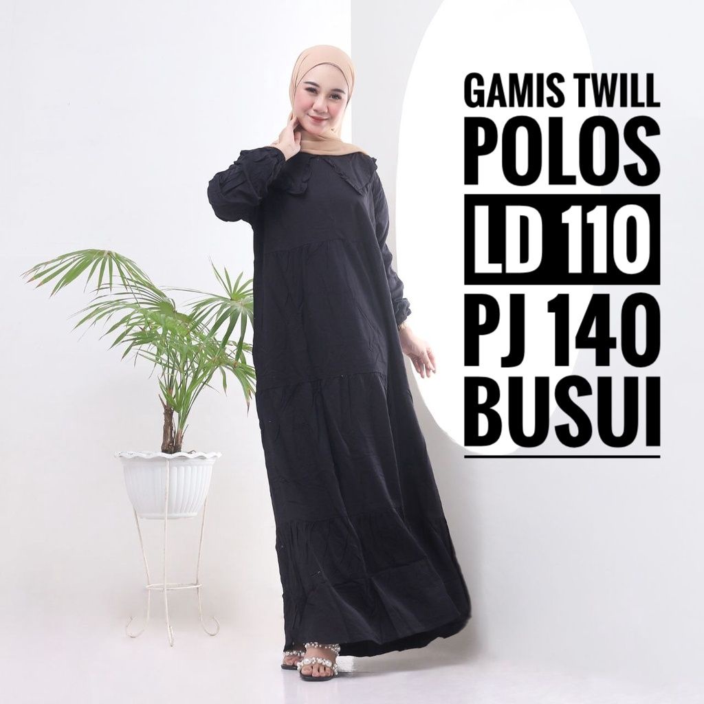 Dress Abaya Polos Gamis Wanita Lengan Panjang Twill Ori Pekalongan Busui Friendly Resleting Depan Sy