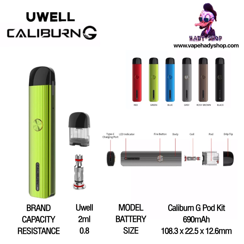 UWELL CALIBURN G POD KIT Uwell Caliburn G System Vape Kit Caliburn G Occ Coils 0.8ohm With Caliburn G Pod Cartridge 2ML-1
