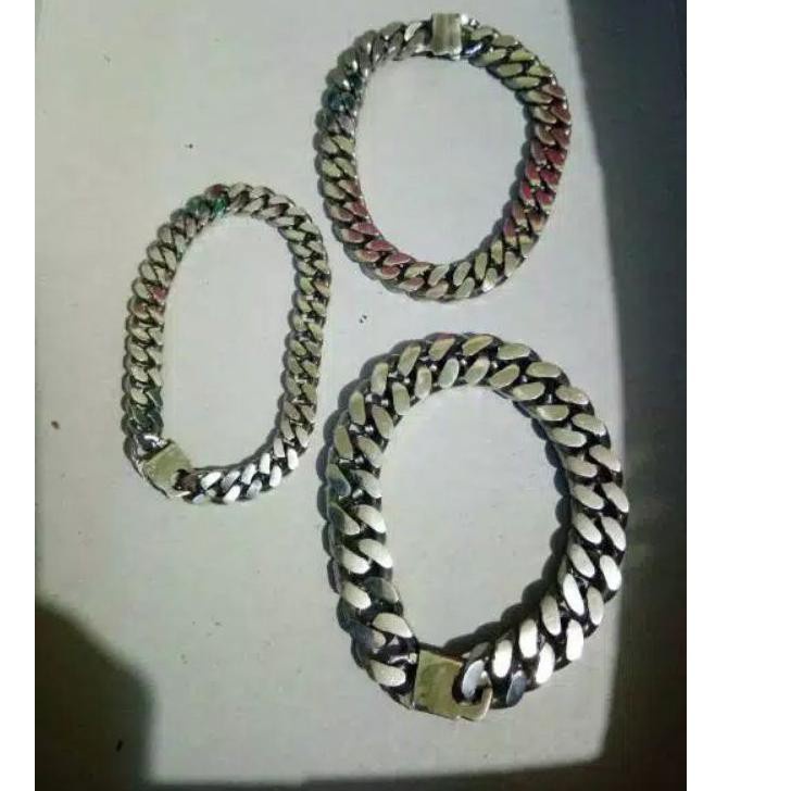 Gelang pria keren Rantai kotak Baja Putih Anti Karat Anti Luntur