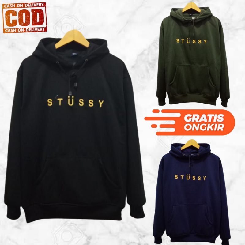 STUSSY BORDIR, JAKET SWEATER HOODIE STUSSY PRIA WANITA, JAKET STUSSY HITAM, GROSIR JAKET DISTRO BAND