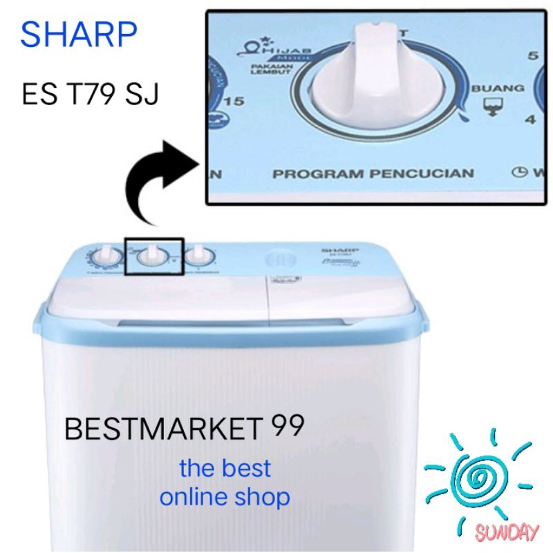 Mesin Cuci Sharp ES T79 SJ. 7kg  2 Tabung Hijab Series Promo Free Ongkir. SBY