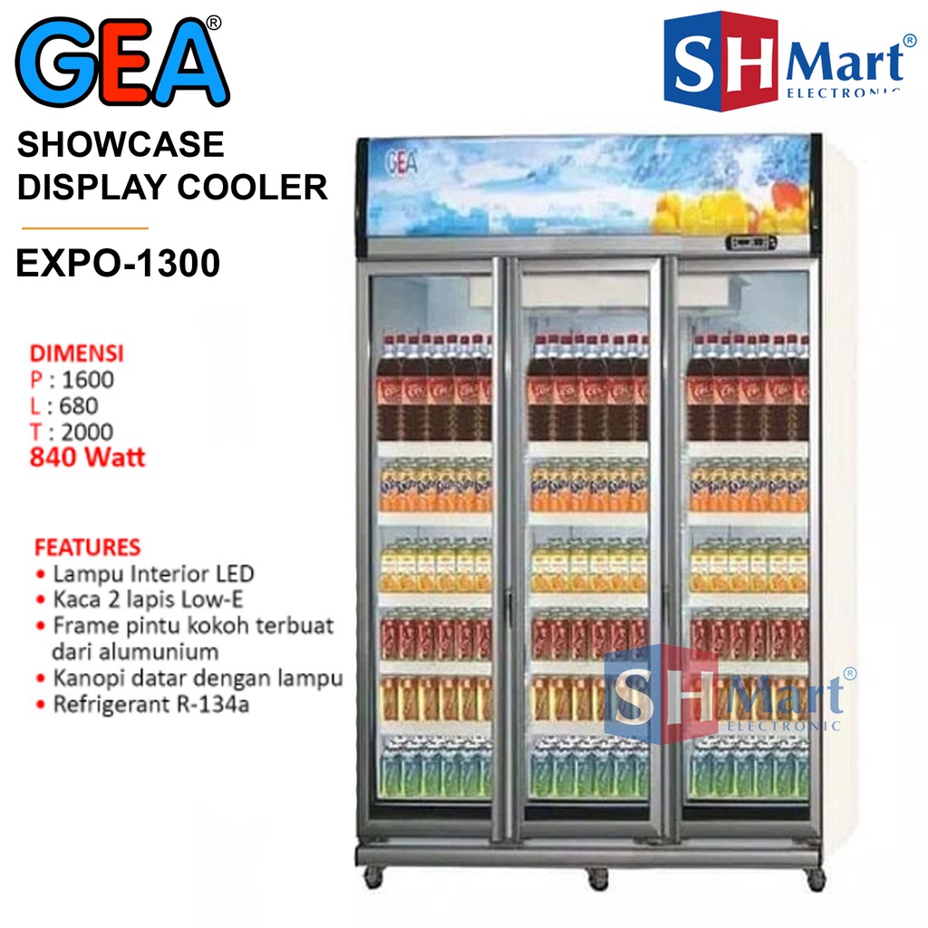 SHOWCASE GEA EXPO-1300 EXPO 1300 LEMARI PENDINGIN 3 PINTU DISPLAY COOLER EXPO1300 GARANSI RESMI (MEDAN)