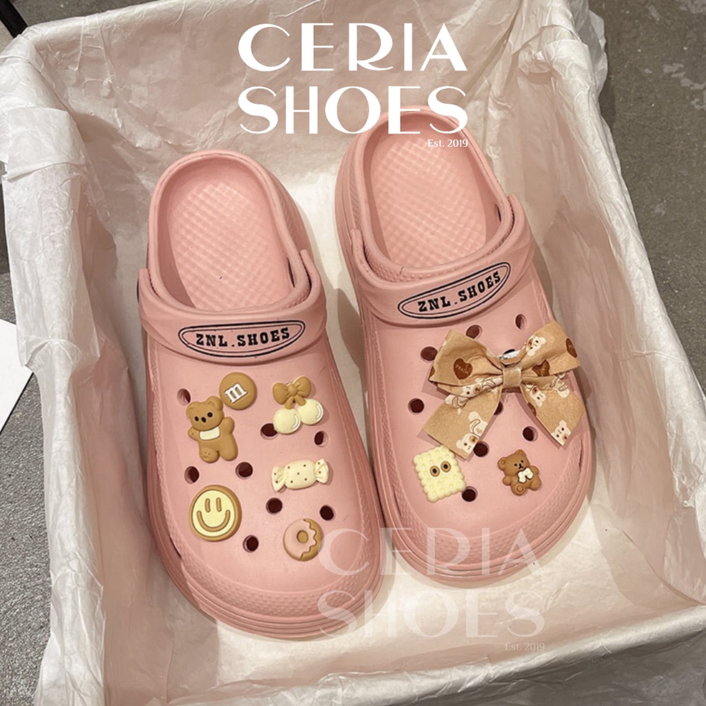 EVA Sandal Slop Slip On Wanita Bahan Karet Spons EVA Korean Super Ringan Empuk Elastis Non-Slip Sol Anti Air Candy Jibbitz Summer Sandals Import