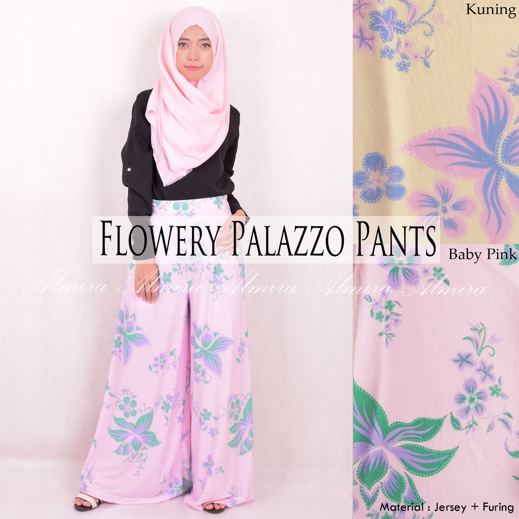 Celana Kulot Lebar Motif Flowery Palazzo Pants Almira
