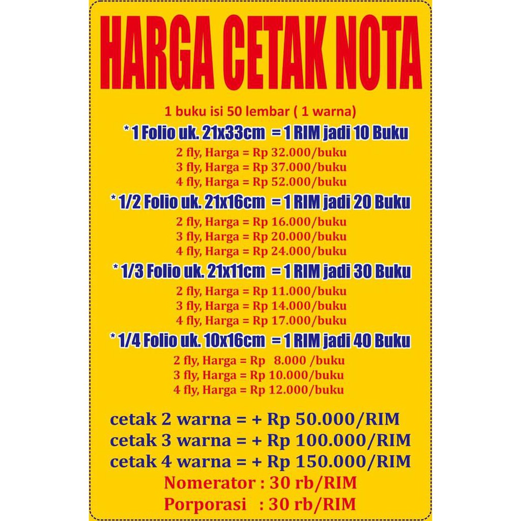 

PAKET CETAK NOTA / FAKTUR + NOMERATOR