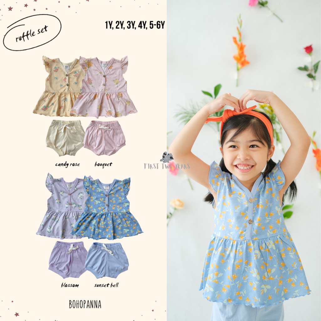 Bohopanna Pannadaily - Panna Set Kids Girl Print Ruffle Set / Setelan Anak Perempuan