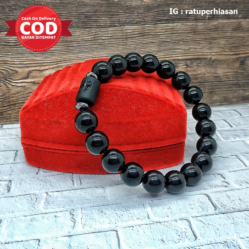 Gelang Batu Giok Naga Hitam Natural Pria Wanita 10mm Kesehatan, Gelang Kesehatan < gelang Giok Asli