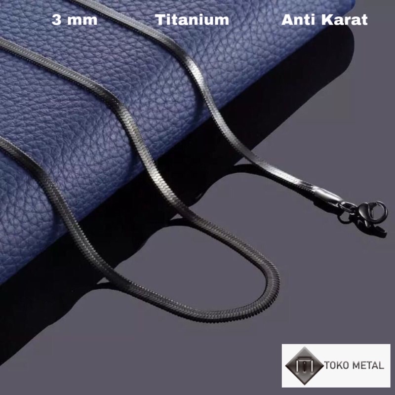 Kalung Titanium Hitam Pipih Pria dan wanita 3 mm [ Toko Metal ]