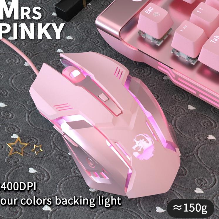 Paling Dicari.. Pink Girl Cute Backlight Gaming Keyboard dan Mouse Combo Mechanical Feel Mekanikal G