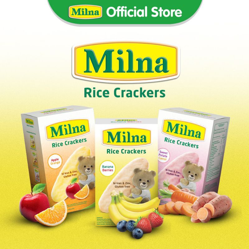 Milna Rice Crackers 20 gr 5x4gr | Snack MPASI Bayi Rasa Apple Orange Sweet Potato Carrot Banana Berries 20gr