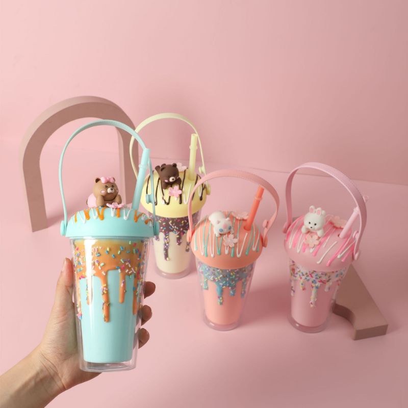 botol minum tumbler teddy bear rabbit animal sedotan