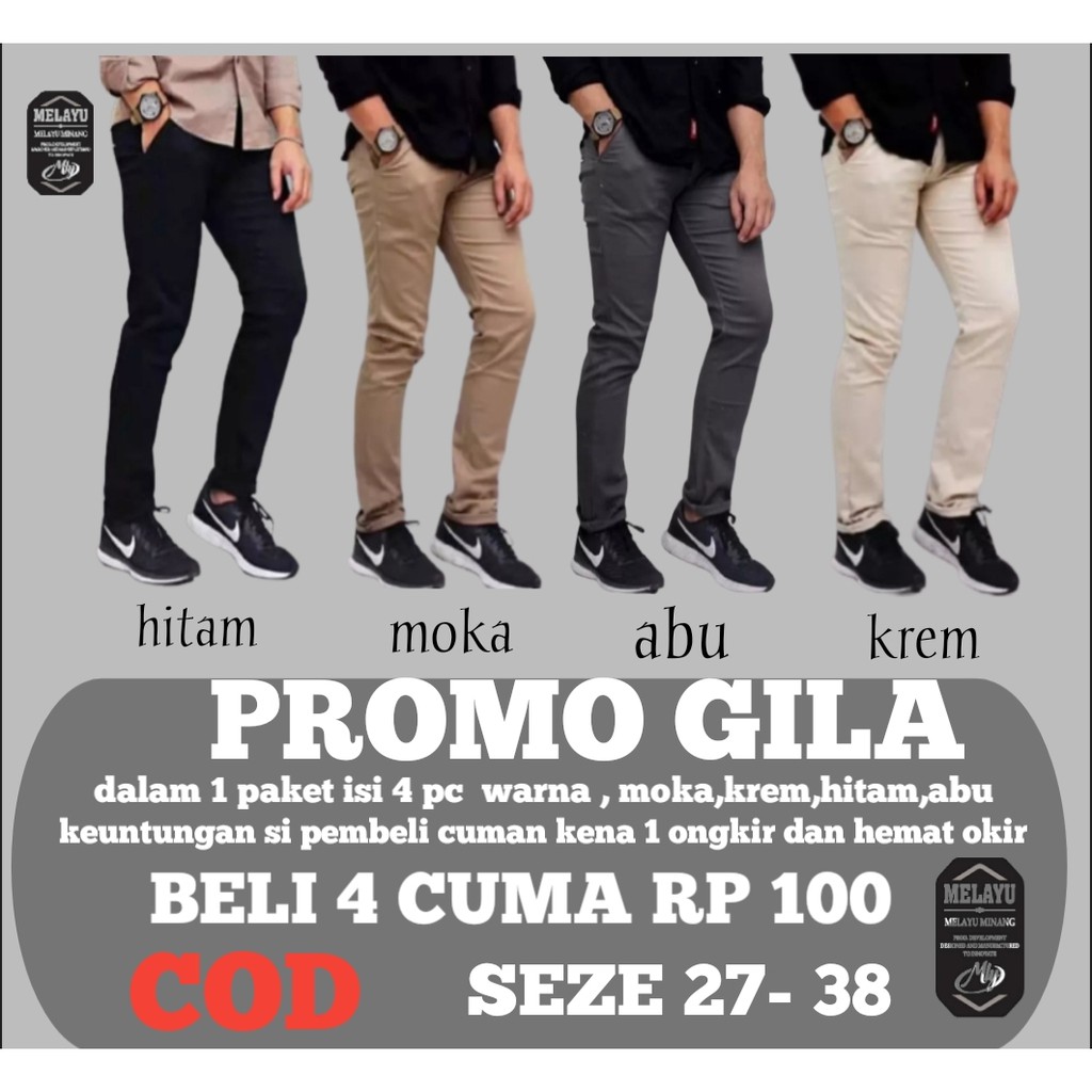 PROMO ISI 4 PC CELANA BAHAN | KERJA | CHINOS KANTOR | PANJANG | HITAM | DASAR PRIA SLIMFIT COD_