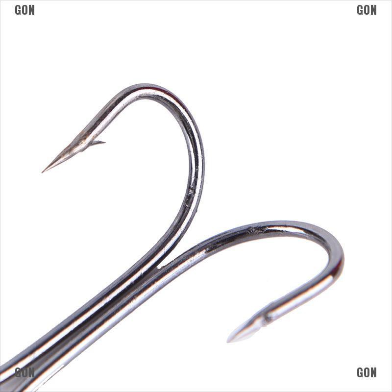 GON 50pcs Dual High Carbon Steel Black Fishing Hooks Double anchor hook Saltwater