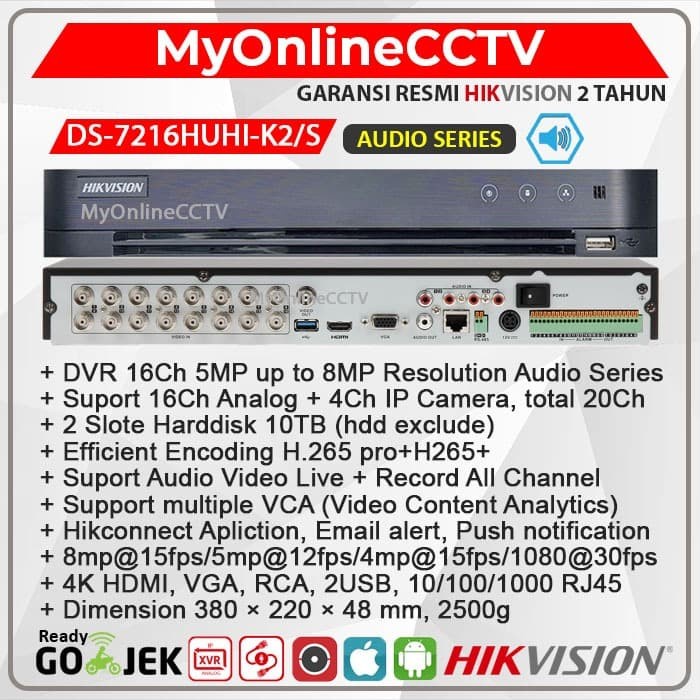 iDS-7216HUHI-M2(S) Hikvision DS 7216HUHI-M2 S DVR Kamera CCTV 8MP 16CH + 2IP + Audio