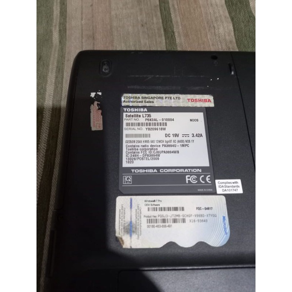 Toshiba satellite L 735Core i3-2350m cpu@ 2.30 GHzRam 4 GbHdd 500 Gb Laptop+charger