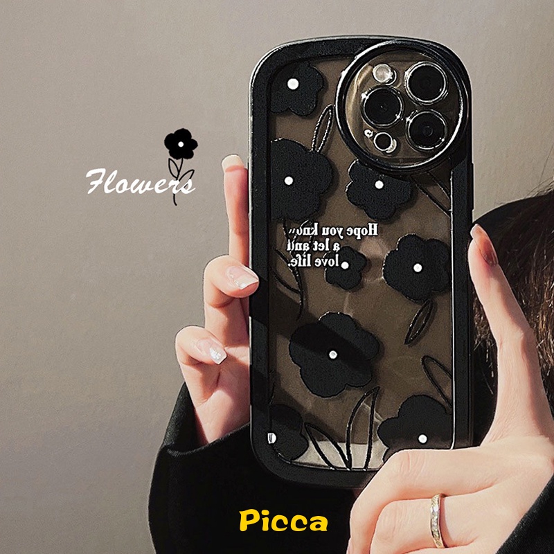 Casing Softcase TPU Realme C31 C35 C11 C25 C25s C15 C12 C11 2021y C25Y C20A C3 C20 Realme 5i 6i 5s 9i Motif Bunga Hitam Glossy