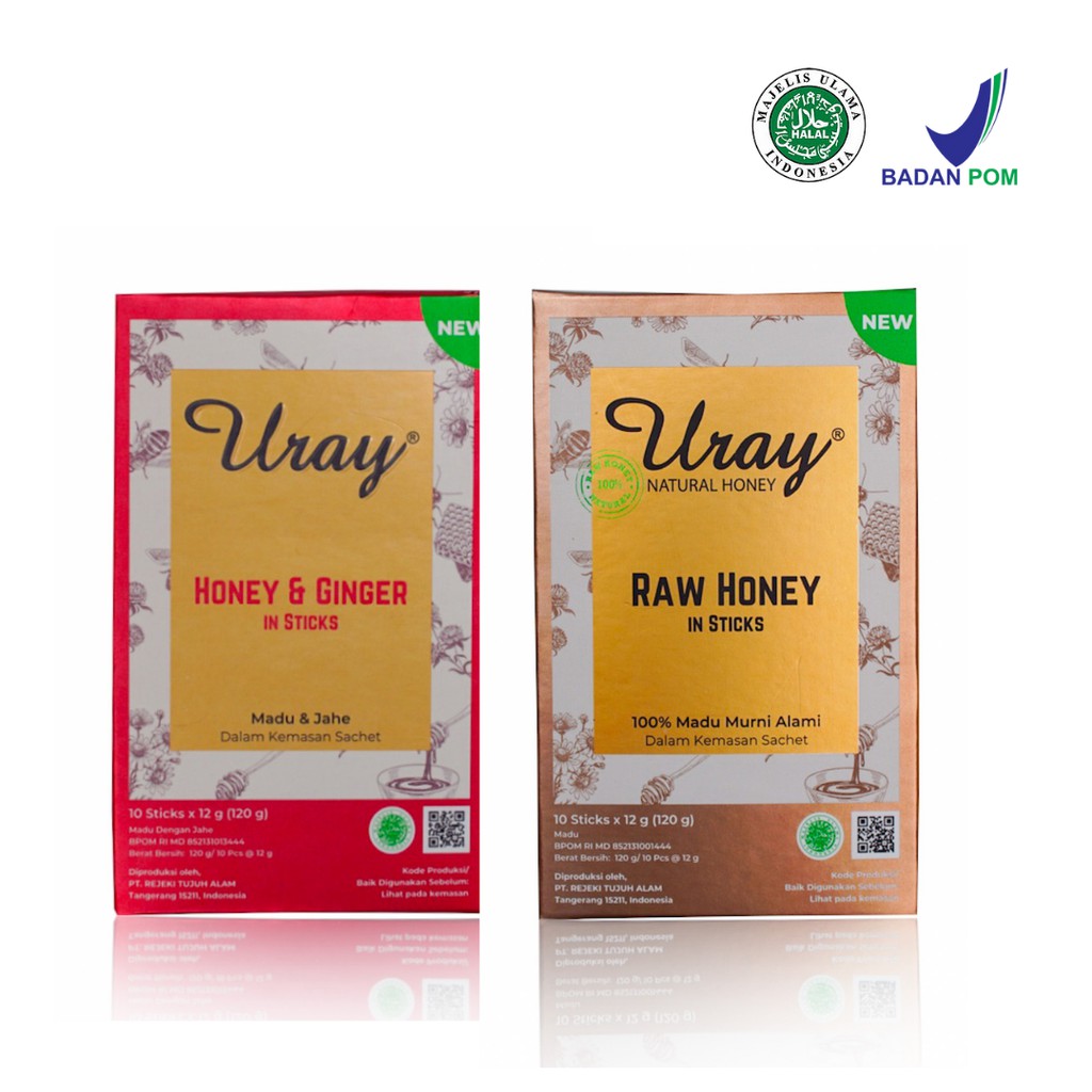 Paket 2 Madu Uray Stick Sachet 20 stick (Original + Ginger) Madu Hutan