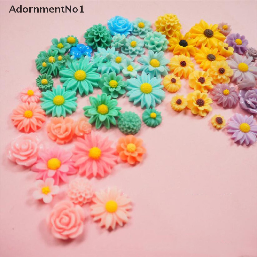 (AdornmentNo1) 11pcs / Set Charm Cabochon Flatback Motif Bunga Aster Bahan Resin Untuk Scrapbook / Craft DIY