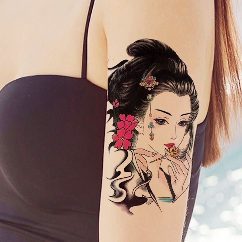 tato temporer Karakter gambar perempuan ukuran 19x12.1cm Half Arm Tatoo Setengah lengan tipe QS-C096 - C103 , C109 chinese Woman Japanese Cewe