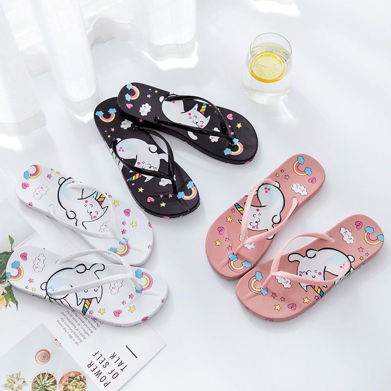 Sandal Jepit Wanita motif kucing catcorn | Sendal Jepit kucing pelangi