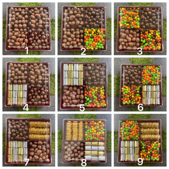 

toples cokelat kombinasi sekat 4 merah ukuran 20x20 cm