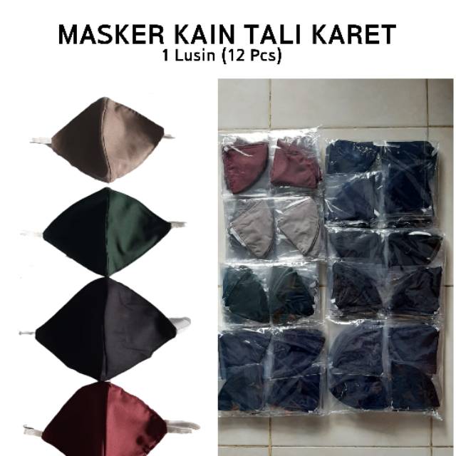 Masker Tali Karet 1 Lusin (12 Pcs) Bahan Katun