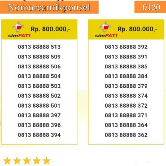 Nomor cantik simpati 0813 seri panca 88888 rapi#0120