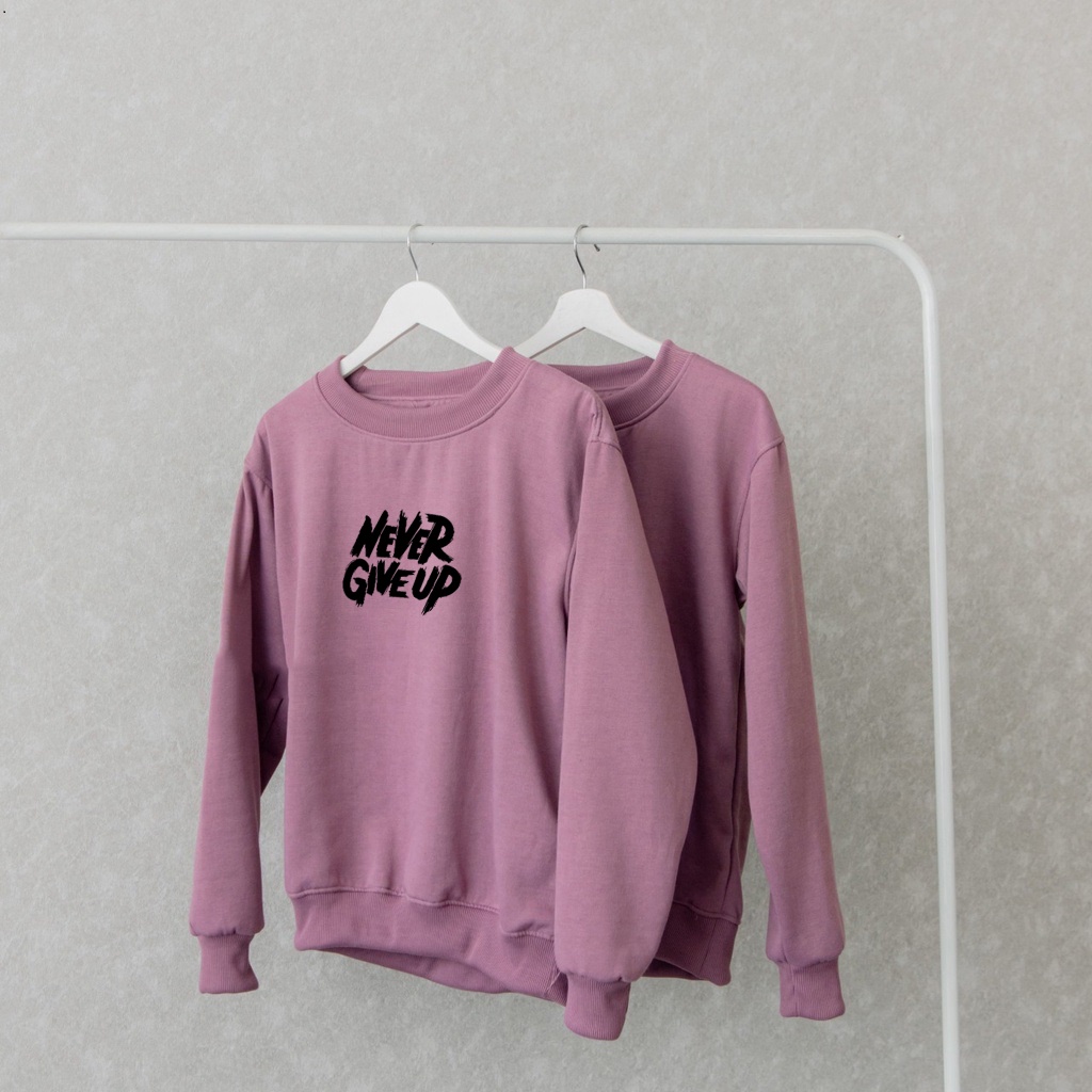 Sweater Never Give Up Black Pria &amp; Wanita | Sweater Korea Style Fleece Cotton | Dhea Fashion