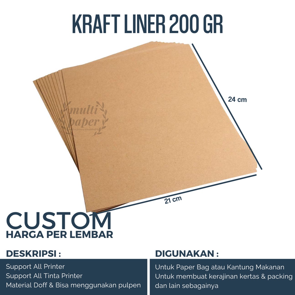 

Kraft Liner 200gsm Custom Isi 30 Lembar / Kraft Liner 21x24 200gsm