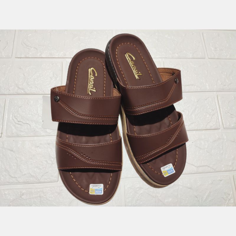 sandal slop pria motif ban dua sandal kulit