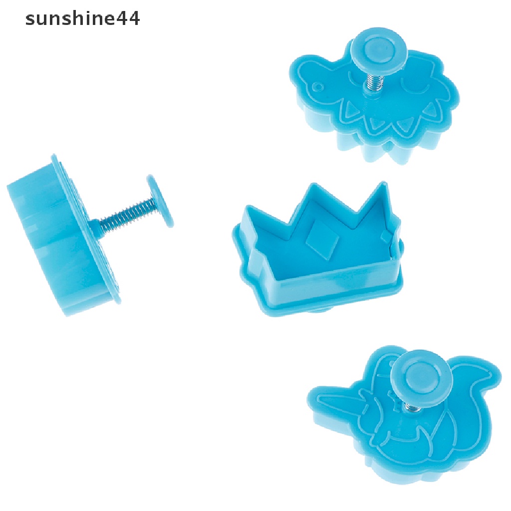 Sunshine 4Pcs / set Cetakan Plunger Kue Bentuk Unicorn / Dinosaurus / Mahkota Bahan Plastik