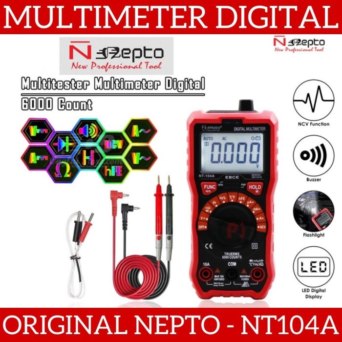 ORIGINAL NEPTO NT104A Multimeter Digital NCV MultiTester Auto True RMS