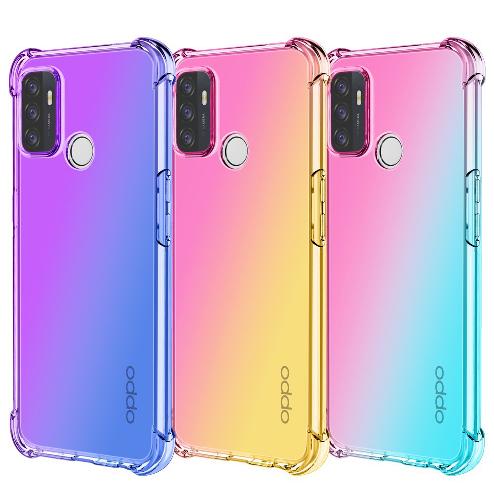 4 in 1 Pelindung Layar + Soft case berwarna disertai fitur Airbag Anti Crack Oppo Reno 4