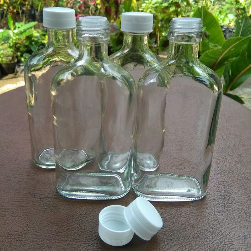 botol kaca gepeng untuk ikan cupang/madu kapasitas 250ml sudah bersih dan siap pakai