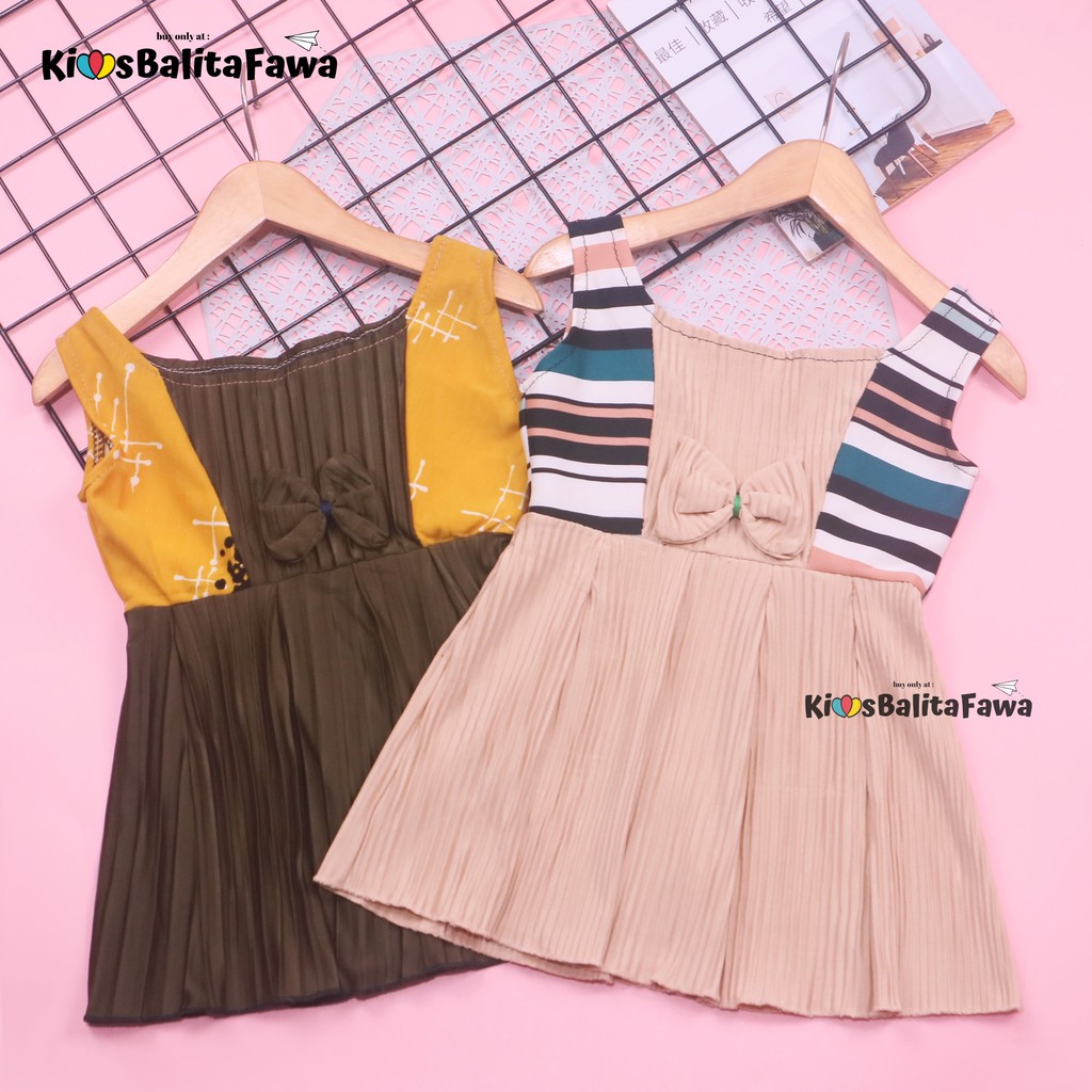 Dress Riani uk Bayi-4 Tahun / Dres Import Yukensi Anak Perempuan Baju Tanktop Pakaian Plisket Gaun