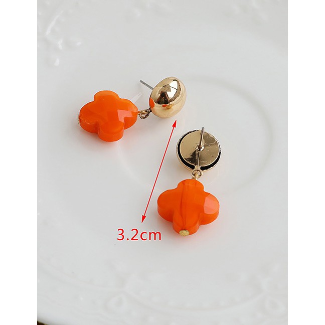 LRC Anting Tusuk Fashion Alloy Resin Four-leaf Clover Earrings K70291