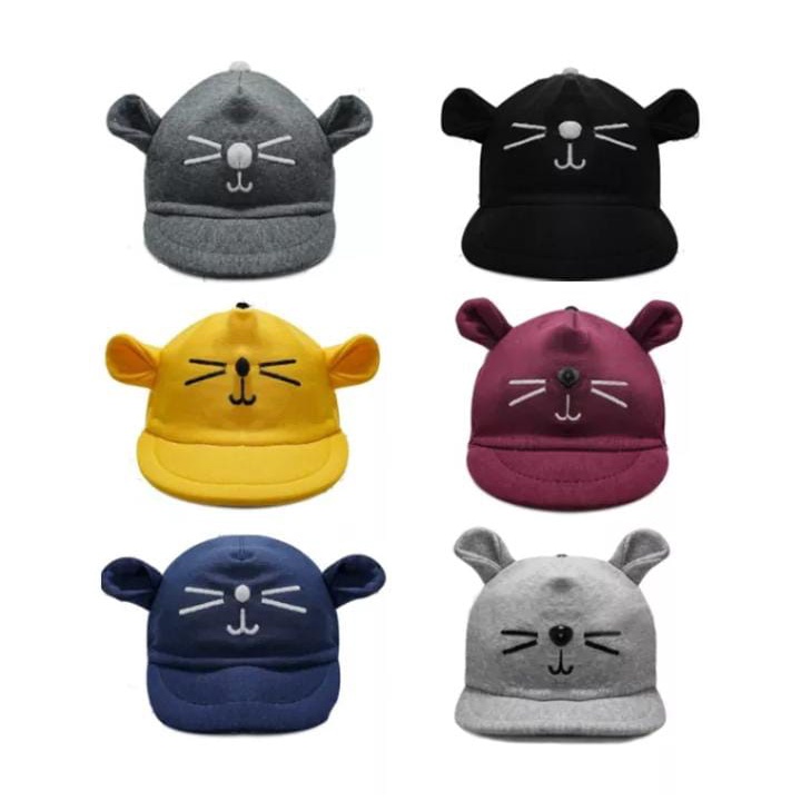 Polkadot Smile Baby Hat Topi Anak Bayi Bintik Senyum Telinga-KUCING