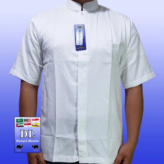 Baju Koko Lengan pendek motif bintik Batik busana muslim DL - Putih, XS