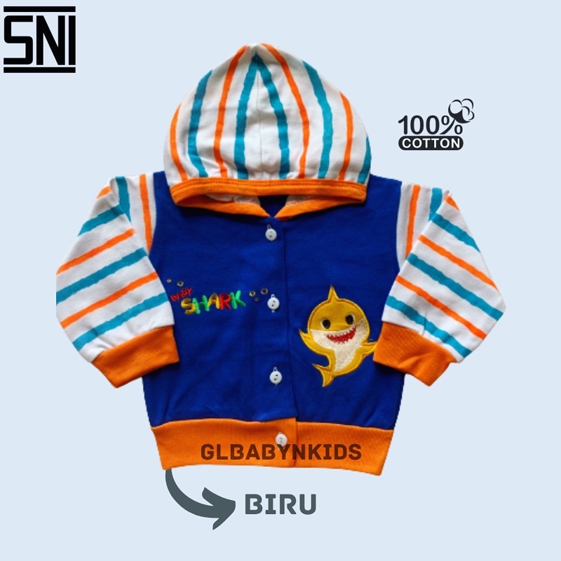 Jaket Hoodie Bayi Newborn Bordir Baby Shark Warna Katun All Size 3-6 Bulan