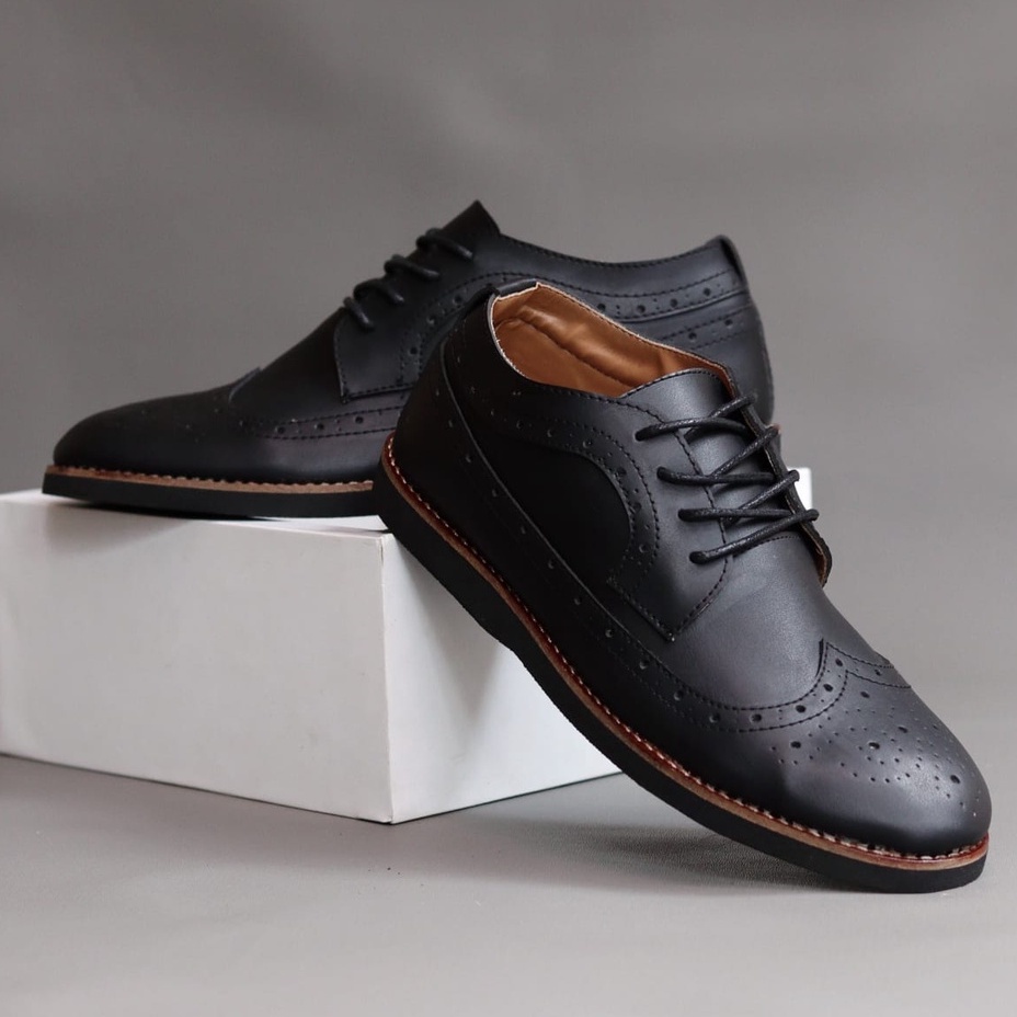 SAGAY|Sepatu Formal Pantofel Pria Hitam Tali Kerja Kantor Kuliah Fashion Original Kulit Syintetik