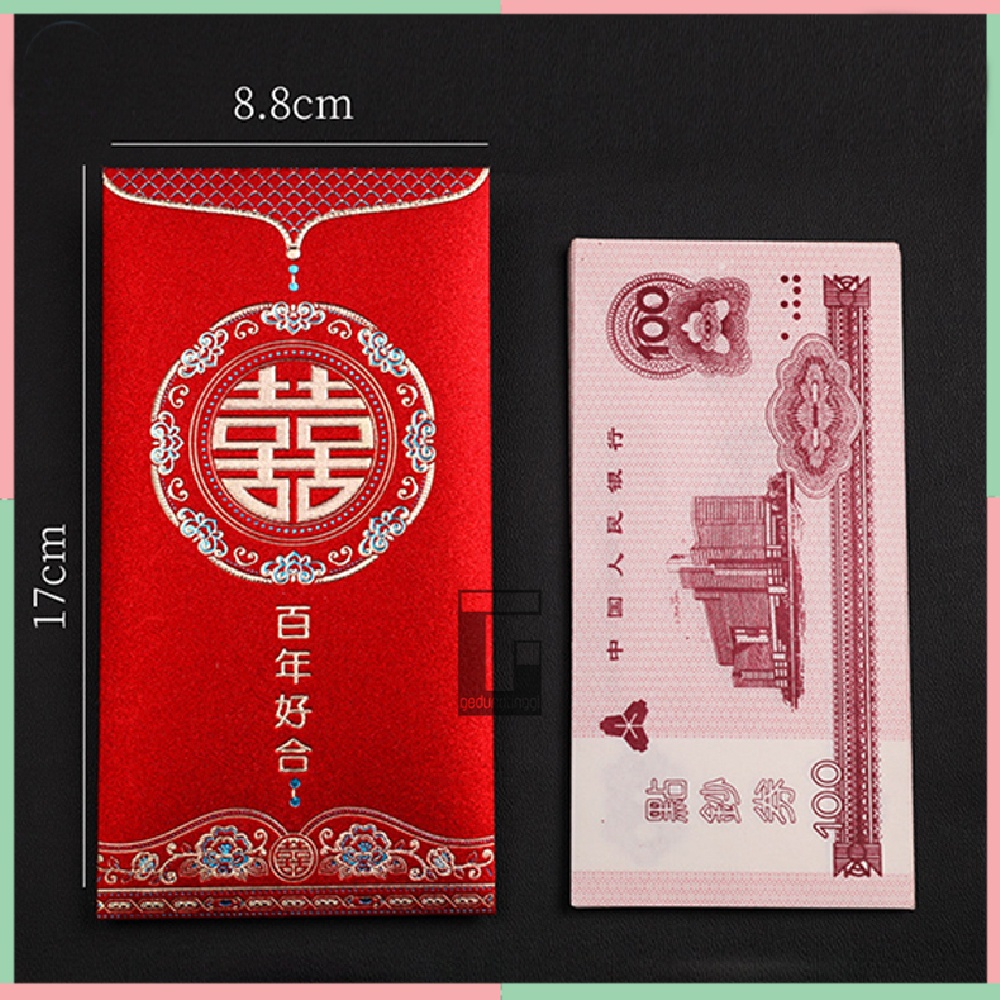 Kertas Amplop Angpao Angpau Ampao Hongbao Uang Hantaran Seserahan Lamaran Sangjit Wedding Pernikahan Nikah Shuang Xi Huangsi Suangsi Shuangxi Cina China Tionghoa Besar Jumbo Premium 3D Emboss Double Dobel Happiness Kebahagiaan Isi 6 Pcs