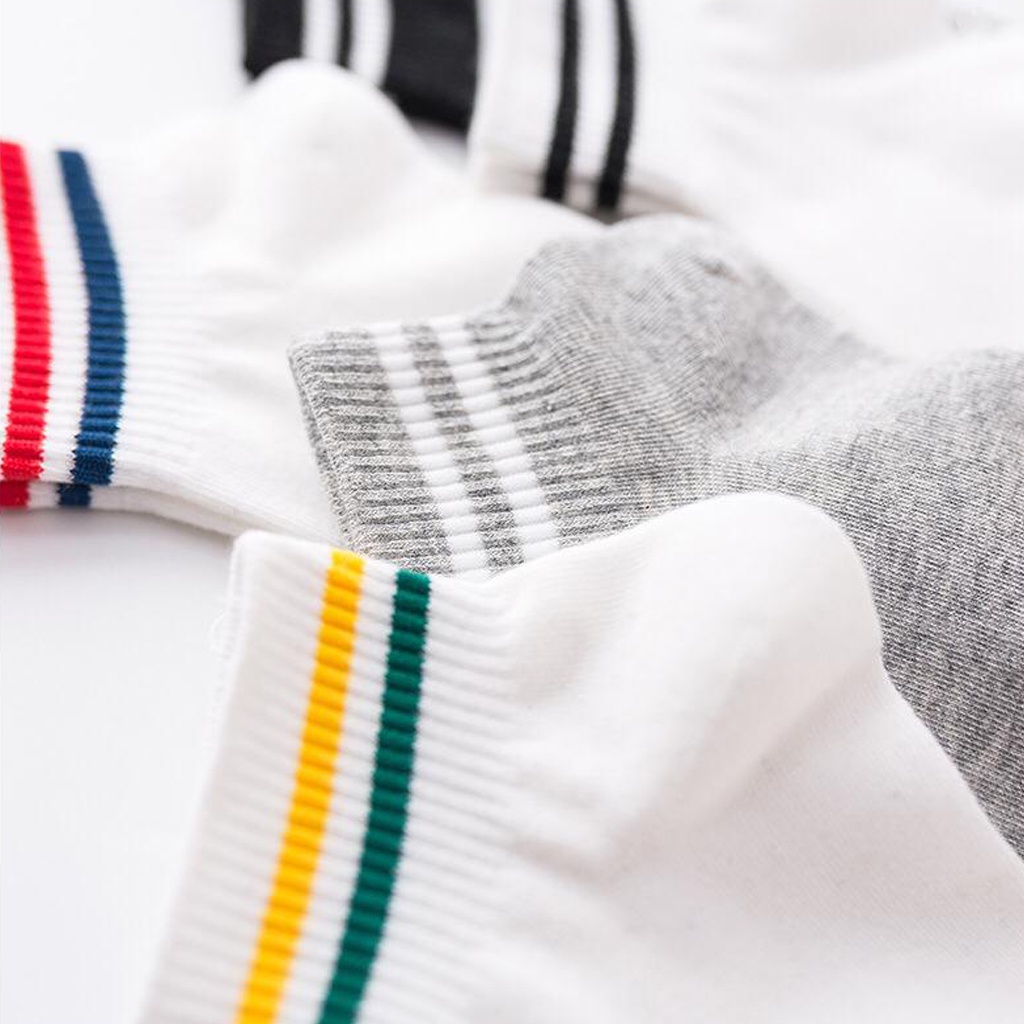 ❤️GTB❤️ R140 Kaos Kaki Korea Style Casual Sport Motif Garis Bahan Katun Warna Polos Medium Sock