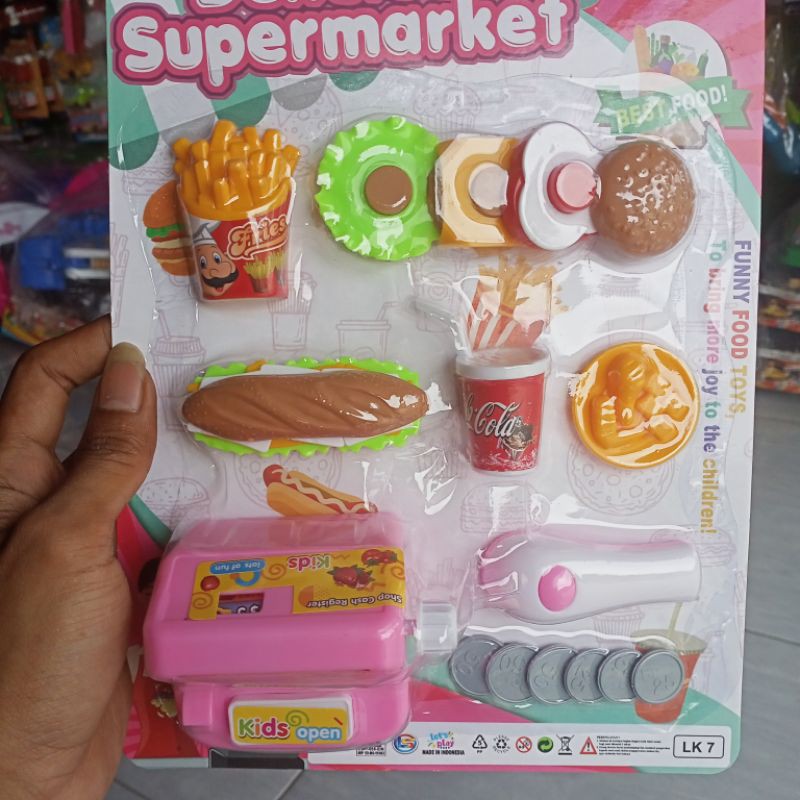 Mainan anak mesin kasir dan masak masakan delicious supermarket set