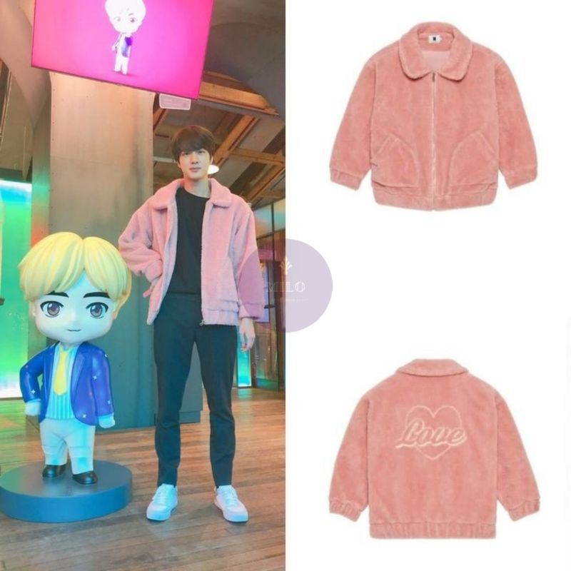 [READY] UNOFFICIAL JAKET FUR JIN BWL BOY WITH LUV BTS POP UP STORE JACKET BULU SEOKJIN JUMPER PINK F